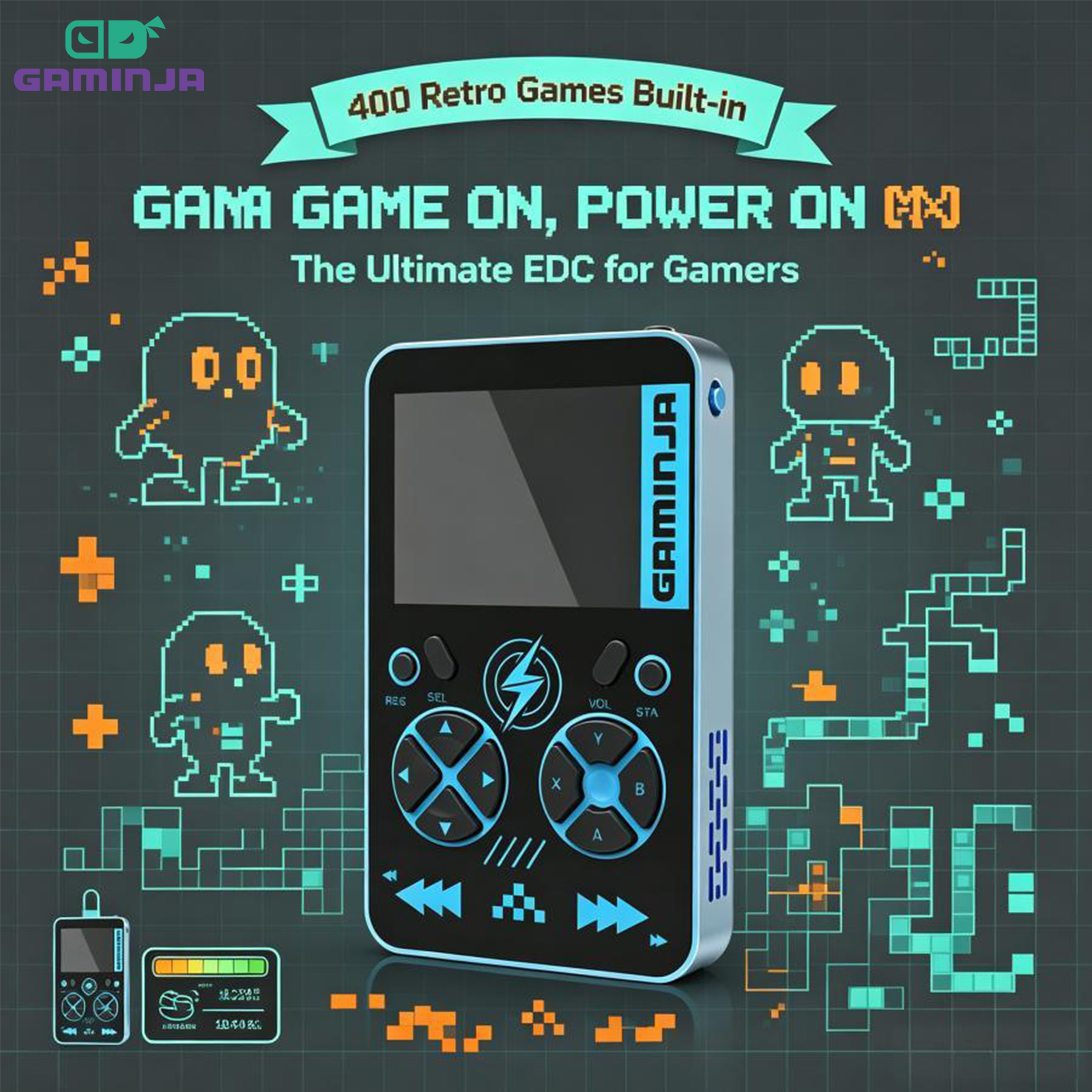 Retro Gaming Power Bank - GAMINJA PB05 Retro Gaming Console Power