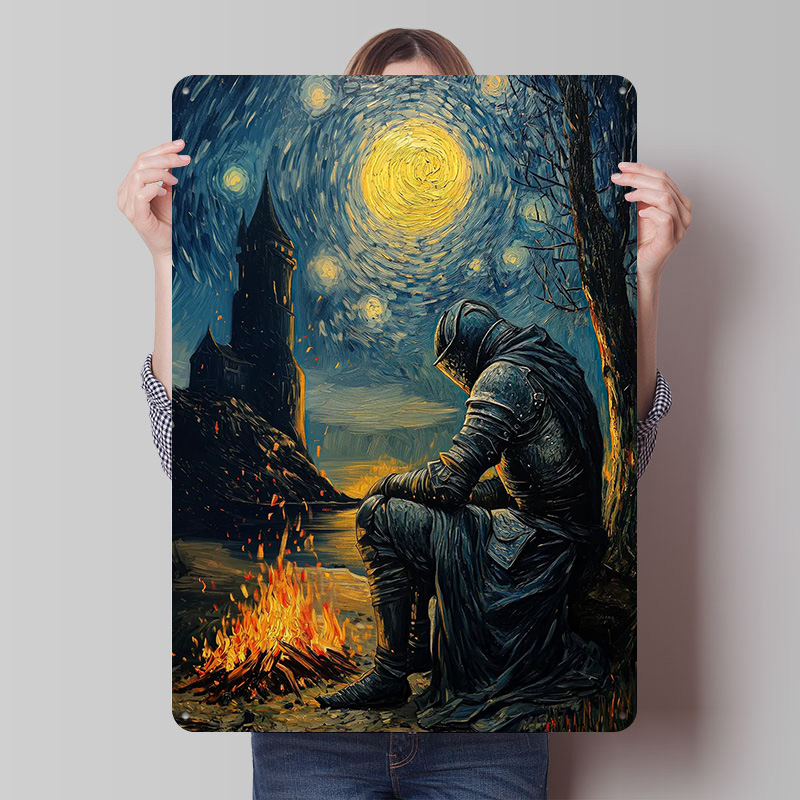 Knight By The Bonfire Tin Plaq - Retro Knight Gaming recensie en prijs