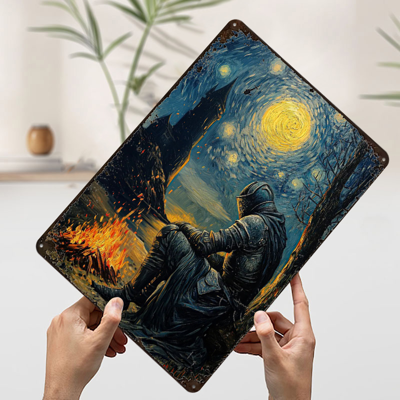 Knight By The Bonfire Tin Plaq - Retro Knight Gaming recensie en prijs