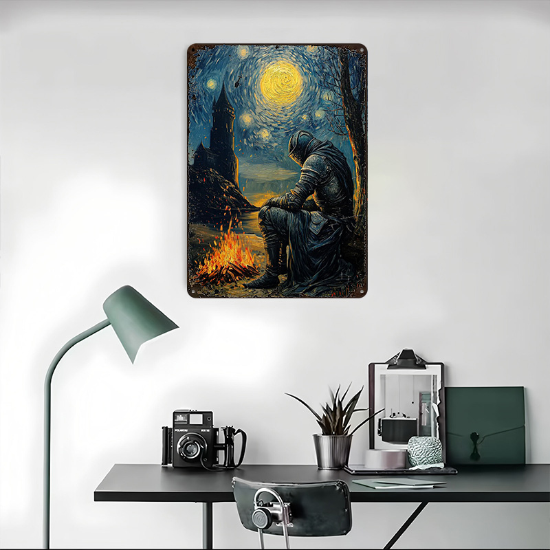 Knight By The Bonfire Tin Plaq - Retro Knight Gaming recensie en prijs